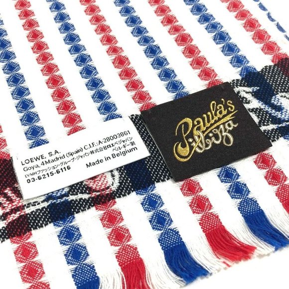 LOEWE interior Paula´s Ibiza stripe fringe towel cotton Red/Blue x White Unused - Picture 2 of 8